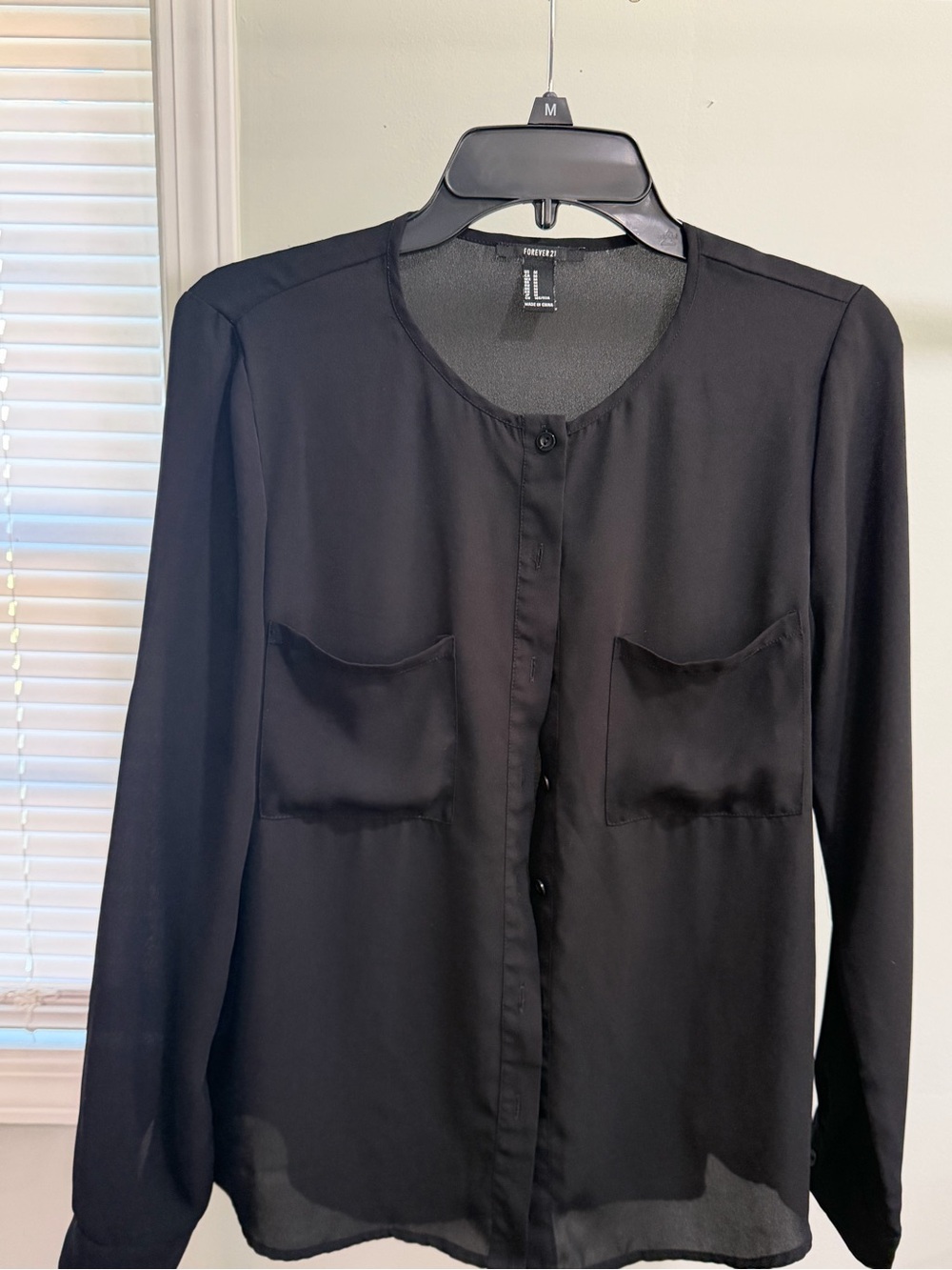 Forever 21 Black Sheer Button-Front Blouse